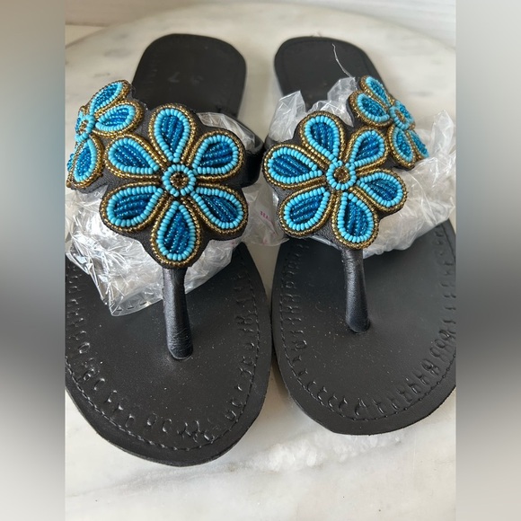 BRAND NEW 100% HANDMADE LEATHER BEADED SANDALS. US 6.5 ABSOLUTELY GORGEOUS! - Picture 1 of 8